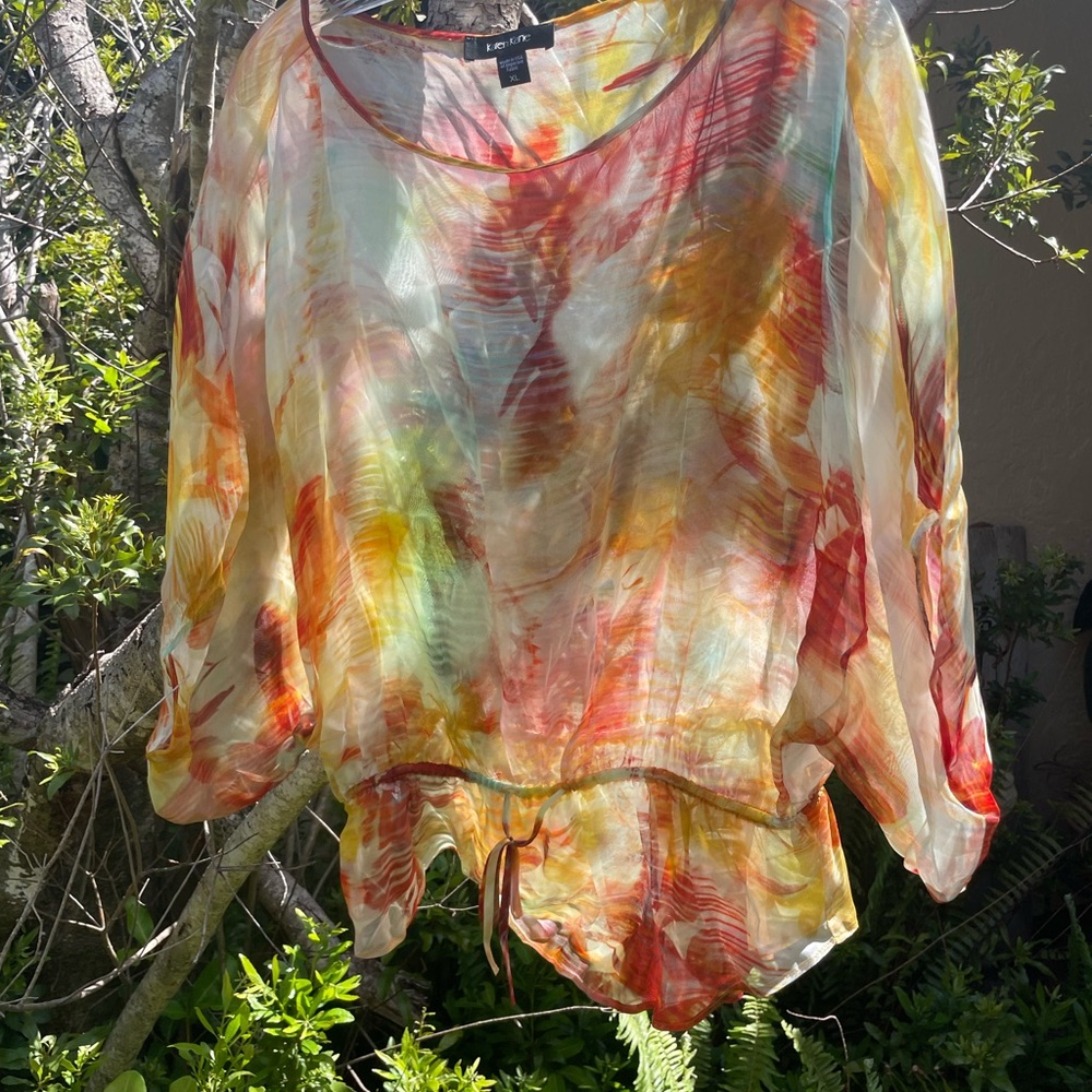 Colorful Sheer Silk Flow Blouse from Karen Kane